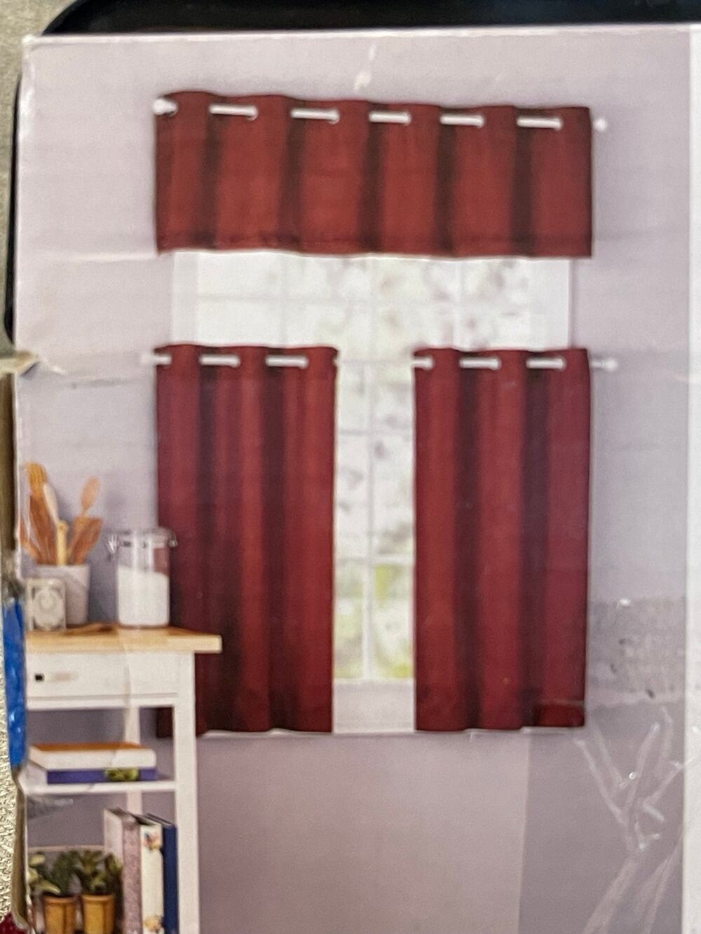 MAINSTAY ELEVATED SOLID 3 PIECE KITCHEN SMALL WINDOW CURTAIN SET